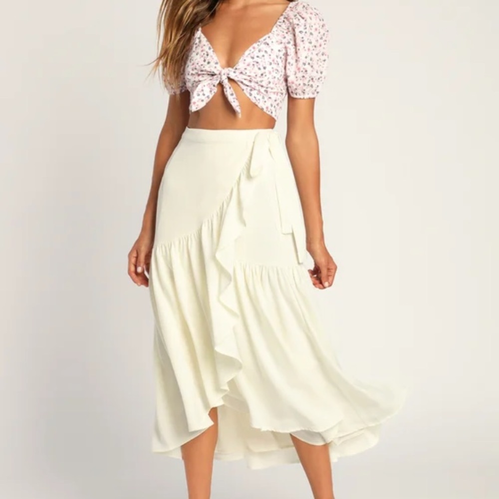 Sweetly Stunning Ivory High-Low Wrap Maxi Skirt